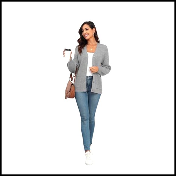 Chunky Knit Cardigan Sweater Long Sleeve V Neck Button Up with Pockets - Picture 6 of 7